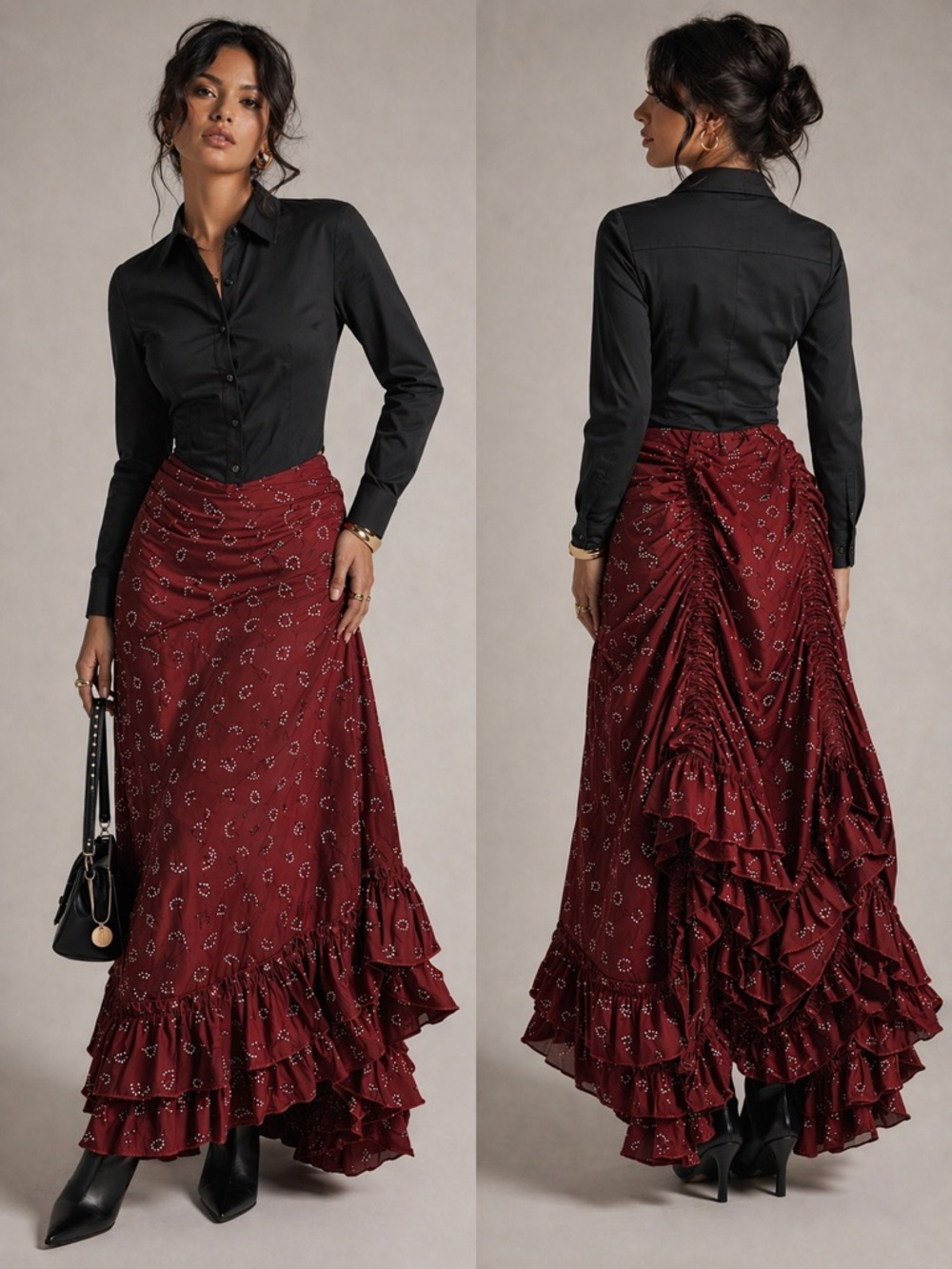 Belle Poque Victorian Burgundy Bustle Renaissance Steampunk Adjustable Skirt